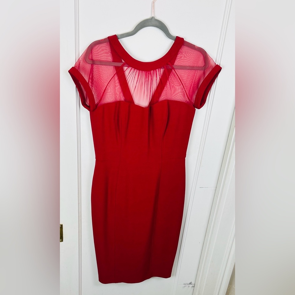 Elegant Red Mesh Panel Dress